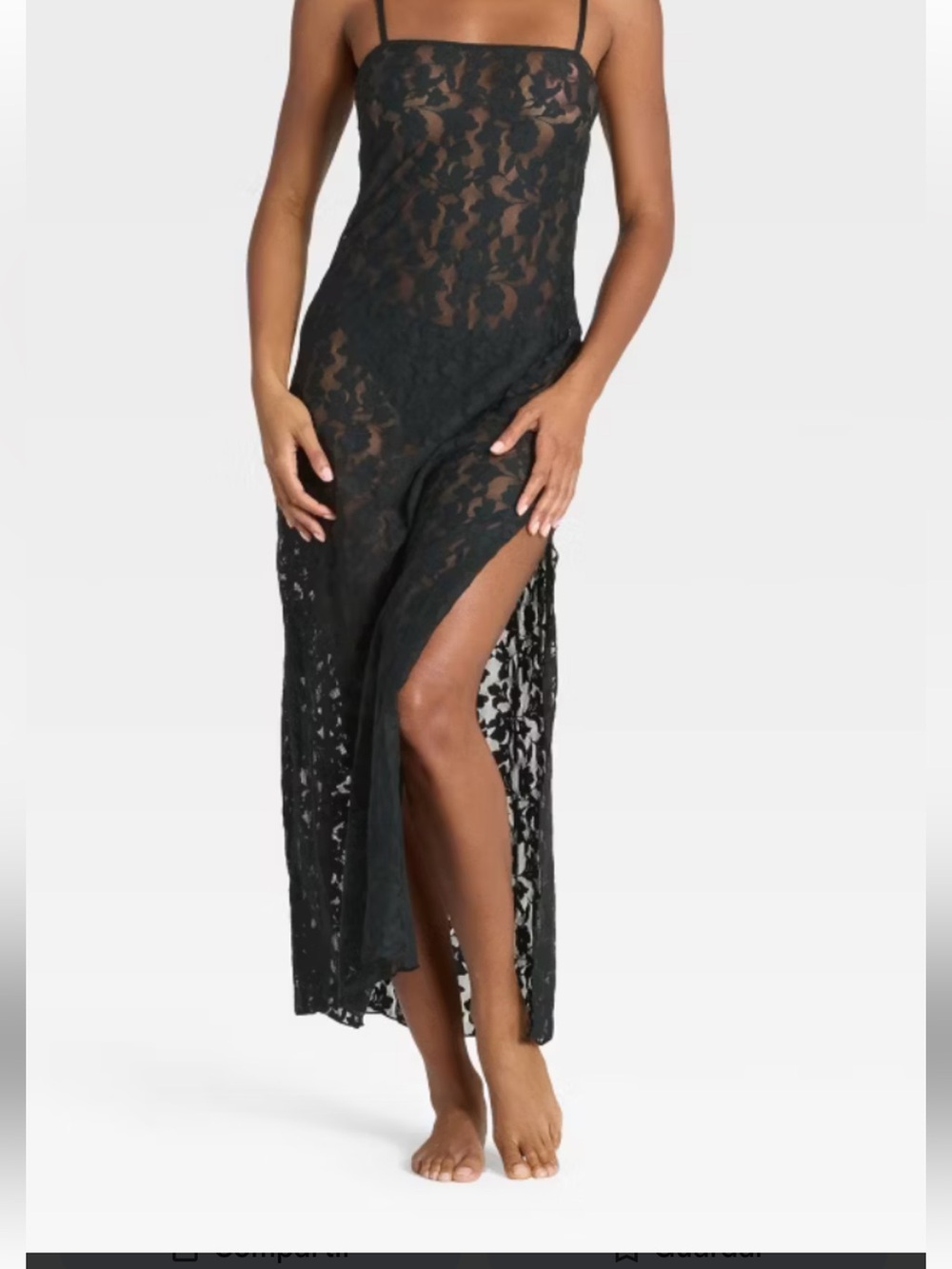Auden Black Lace Maxi Slip Dress with Spaghetti Straps look all the picture